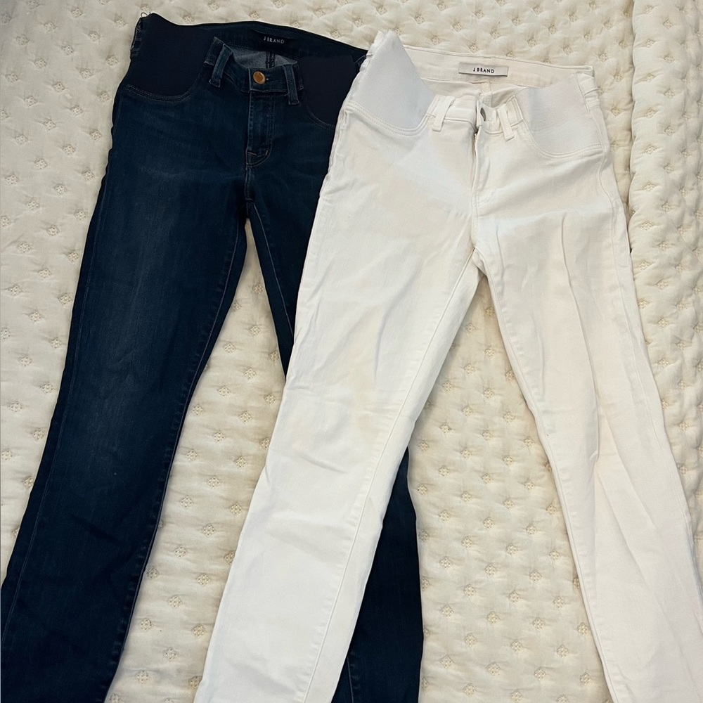 J Brand Women's Maternity Skinny Jeans in denim dark wash and white